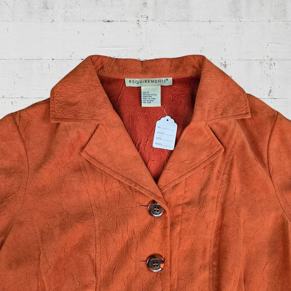90s Vintage Pumpkin Orange Faux Suede Buckle Retro Blazer Jacket Size Small - Picture 2 of 6